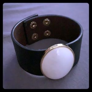 Black band bracelet with white stone